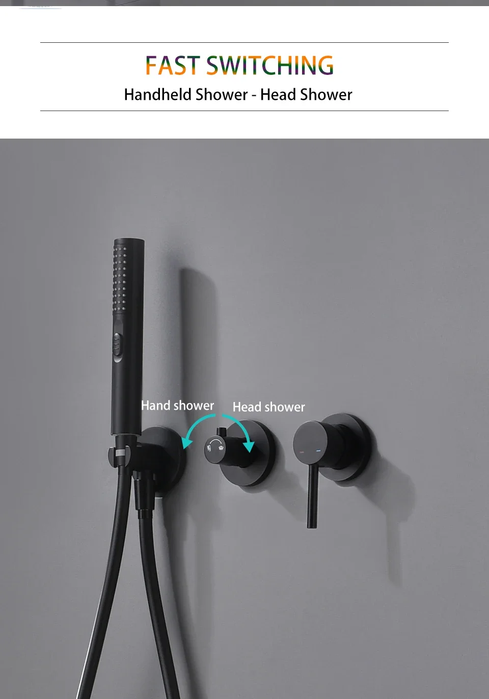Description Picture 3 of itemMatte Black Rain Shower Set System Bathroom Wall Mounted Hot and Cold Bath Shower Faucet with Handheld Shower Head