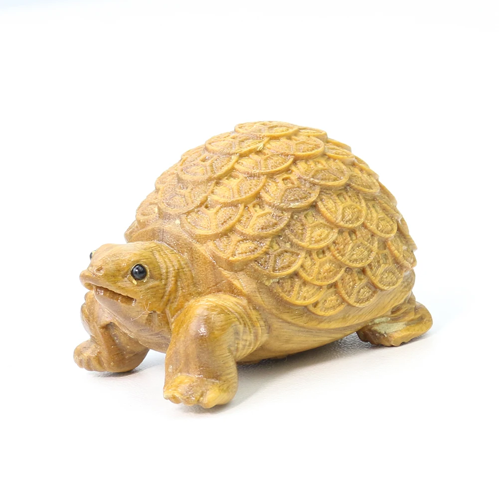 

1PC Natural Wooden Carving Money Turtle Ornament Personality Tea Table Wood Gossip Pattern Home Fengshui Decor Handicraft Gift