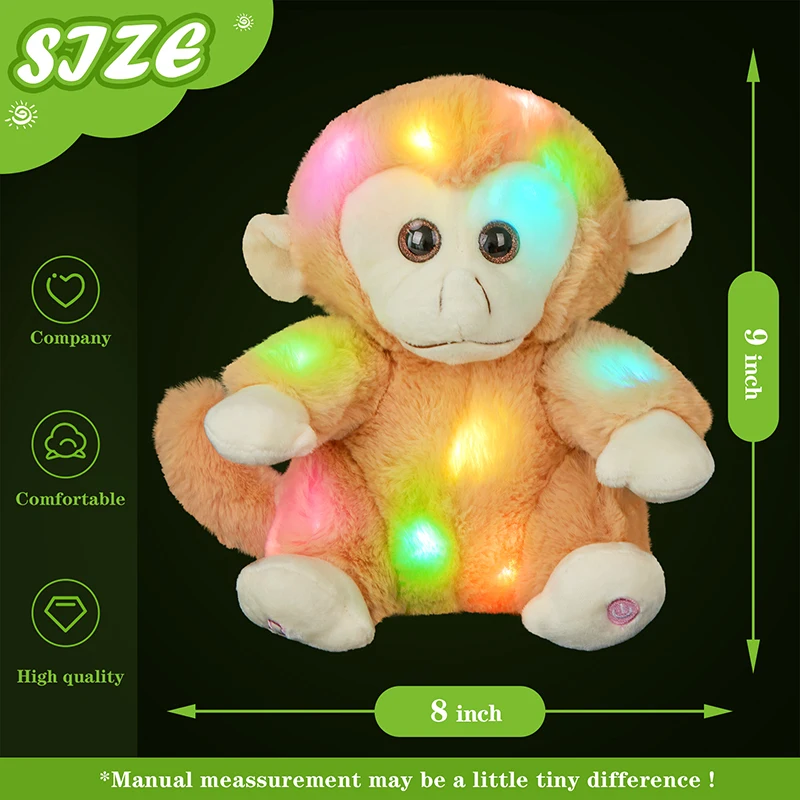 35cm Monkey Musical Plush Toys Animals Throw Pillows with LED Light Luminous Knitted Boy Baby Doll Birthday Gift for Girls plush toy