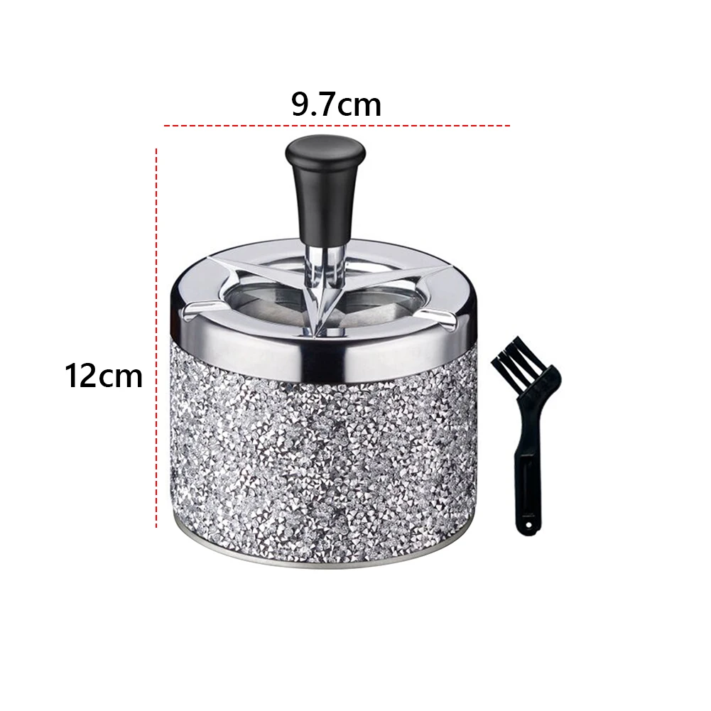 Push Down Ashtray with Lid Spinning Ashtray Windproof Self-Cleaning Ashtray Metal Desktop Ashtray for Cigarette Smoking