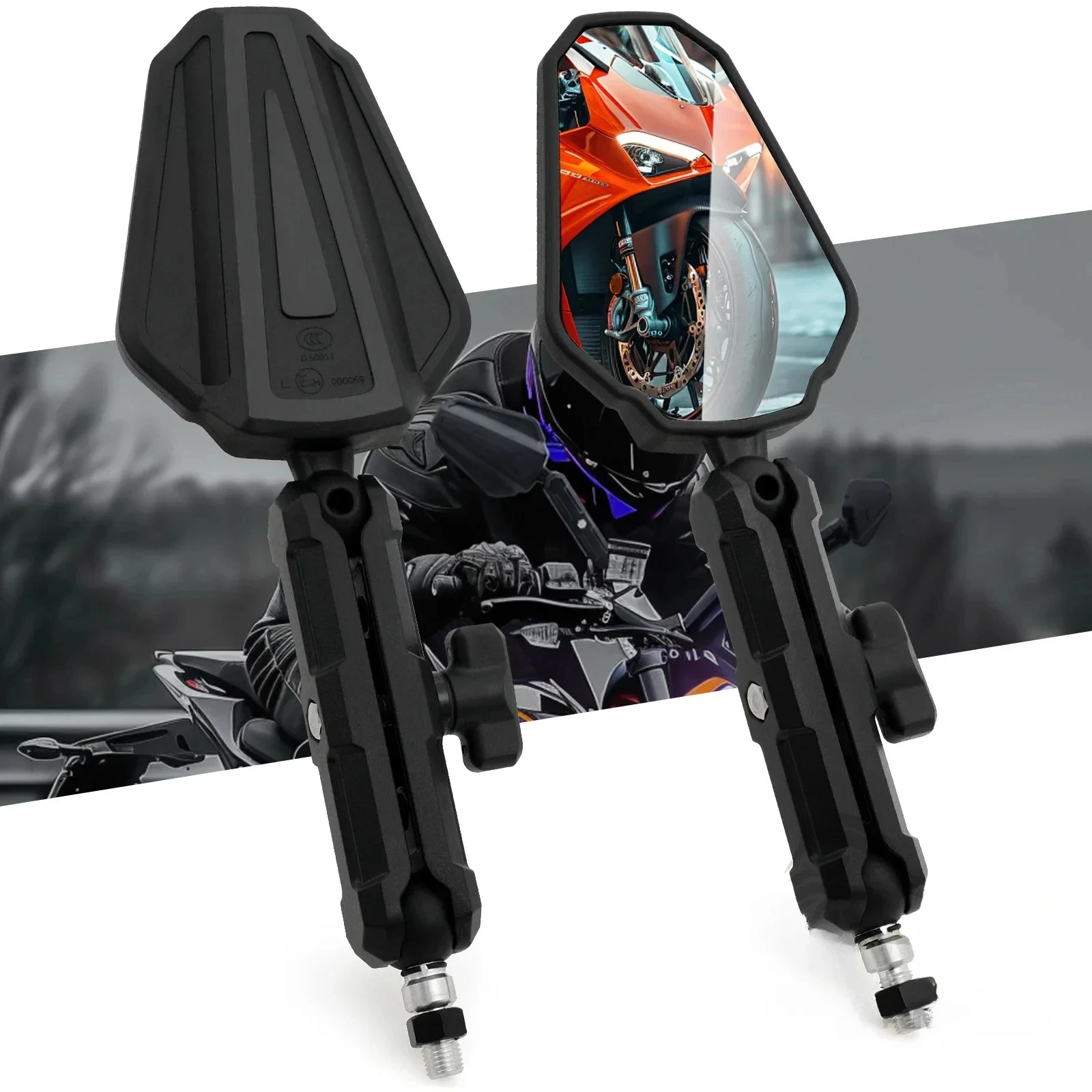 Motorcycle Mirrors Universal Angle Adjustable Folding Handlebar Side Compatible with Adventure Dirt Street Bike