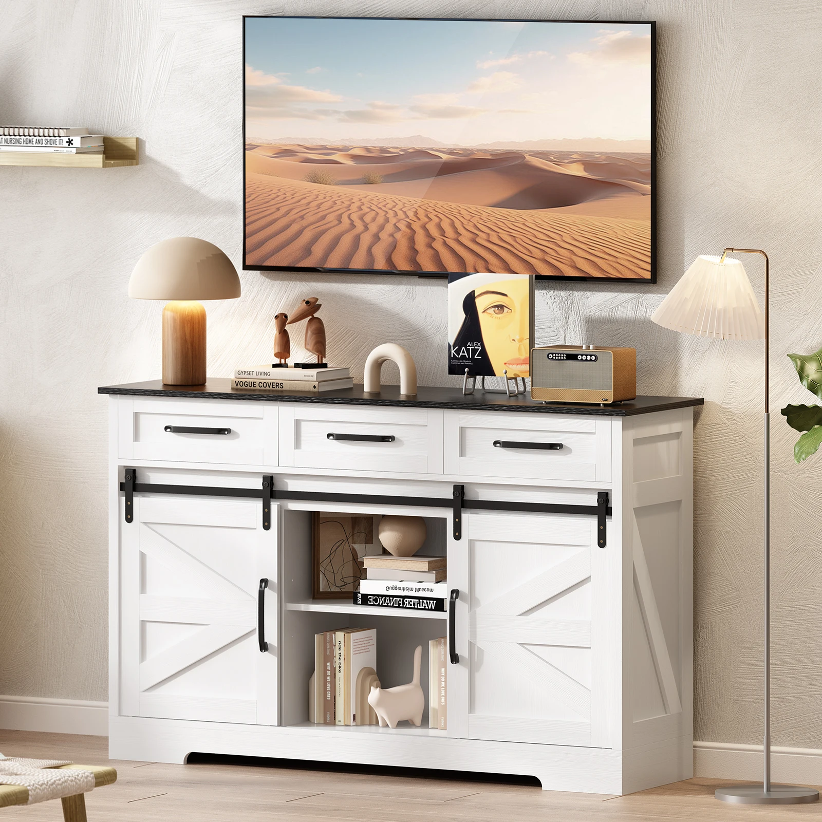Redlife Sideboard Buffet Cabinet 53.5'' Coffee Bar Storage Cabinet w/ Adjustable Shelves Sliding Doors for Dinning Room Kitchen