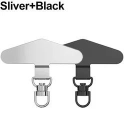 360° Rotating Metal Phone Tether Tab - Universal Lanyard Safety Connector (2Pcs Black Silver)