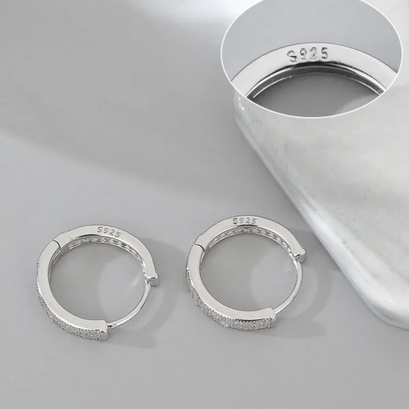 6/8/10/12mm Silver Color Double Row Zircon Hoop Earrings for Women Trendy Y2K CZ Huggies Earring Jewelry Gifts Wholesale