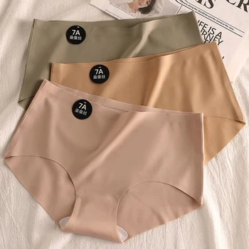 3pcs Seamless Panties Women Sexy Underwear Ice Silk Underpants Mid Waist Female Soft Solid Ultra-thin Briefs Fitness Yoga Pantys