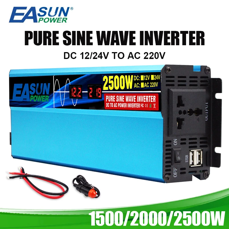 Inverter A Onda Sinusoidale Pura 12V 220V Potenza 1500W 1800W 2500W Convertitore Buck Inverter Per Auto Con Display A Led Per Casa E Camper