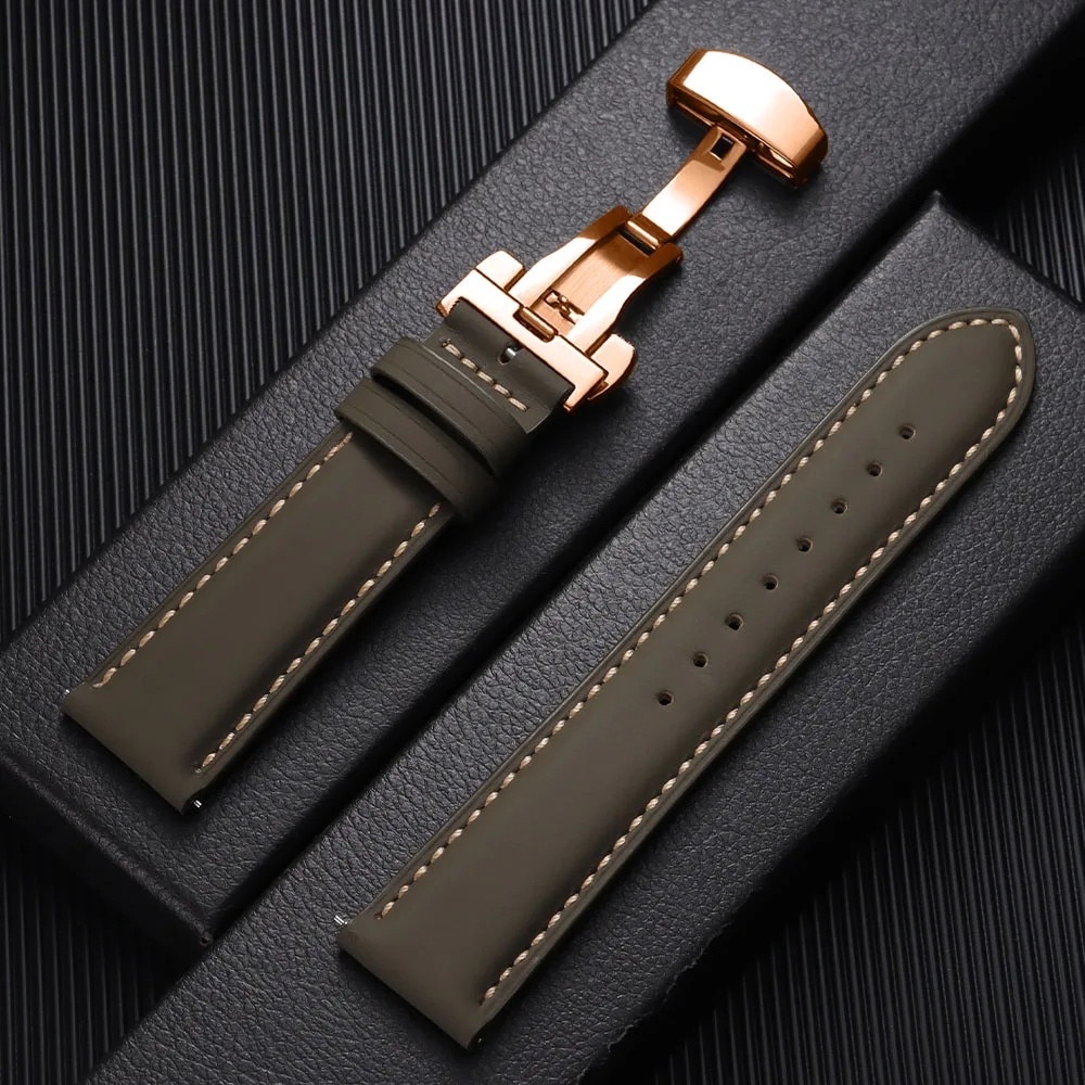 Luxury Calfskin Leather Watchband with Butterfly Buckle - Casual Business Replacement Strap