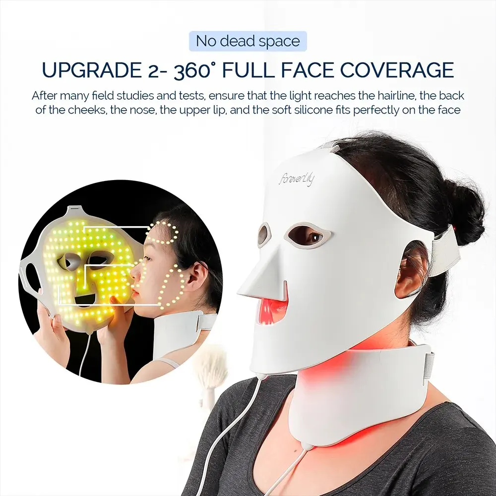 LED Facial Mask Foreverlily Face Neck Silicone 7 Colors LED Light Photon Therapy 3D Flexible Facial Beauty Mask Skin Brighten Skin Care