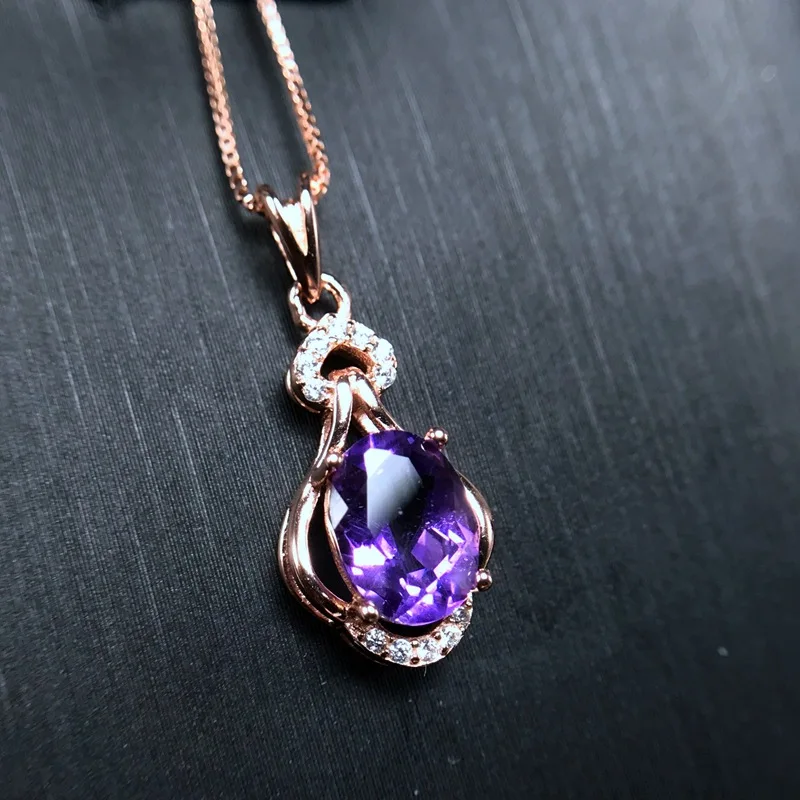 [MeiBaPJ]Real Natural Amethyst Flower Pendant Necklace with Certificate 925 Pure Silver Purple Stone Fine Jewelry for Women