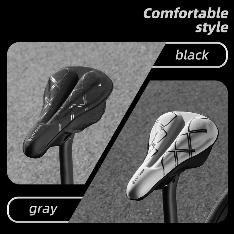 WEST BIKING Soft Bicycle Gel Saddle Cover High Rebound Memory Foam Comfortable Breathable Painless Seat Cushion With Rain Cover