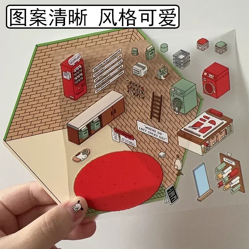 Baby 3D Cartoon Miniature Landscape Scene Stickers Korean DIY PET Sticker Stationery Decompression Scrapbooking for Students