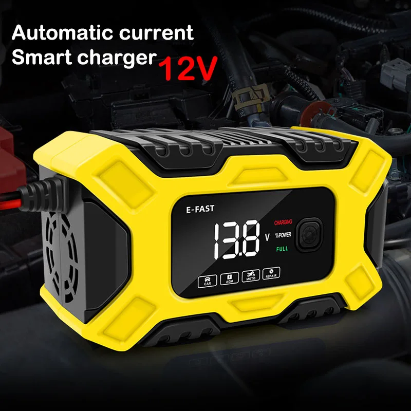 New Car Battery Charger 12V LCD Display Fast Charging EU Plug Fully