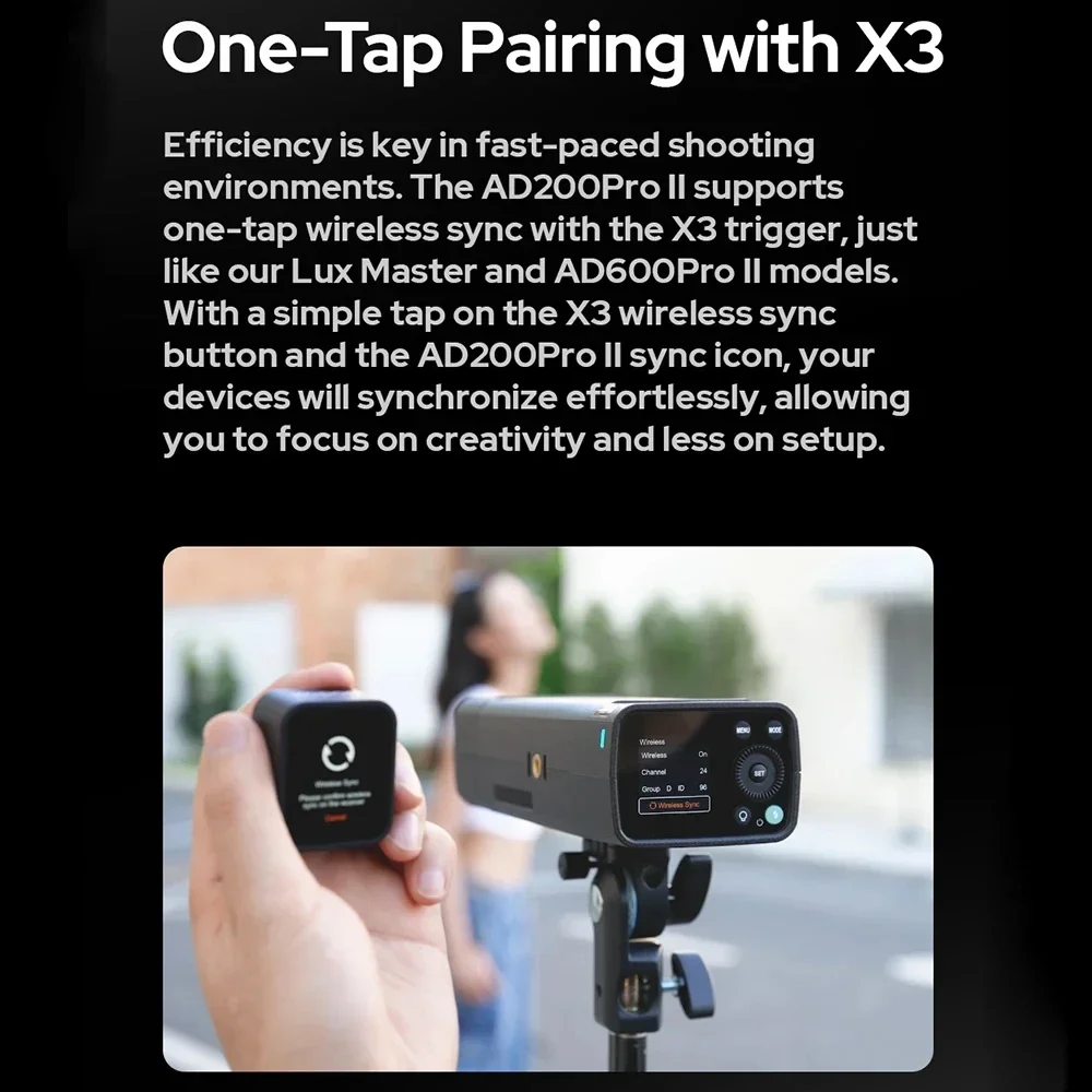 Godox AD200 pro II Flash 200Ws 1/8000 HSS 2980mAh Battery with 2.4G Wireiess X System Bi-color Modeling Lamp Flash Speedlight 3