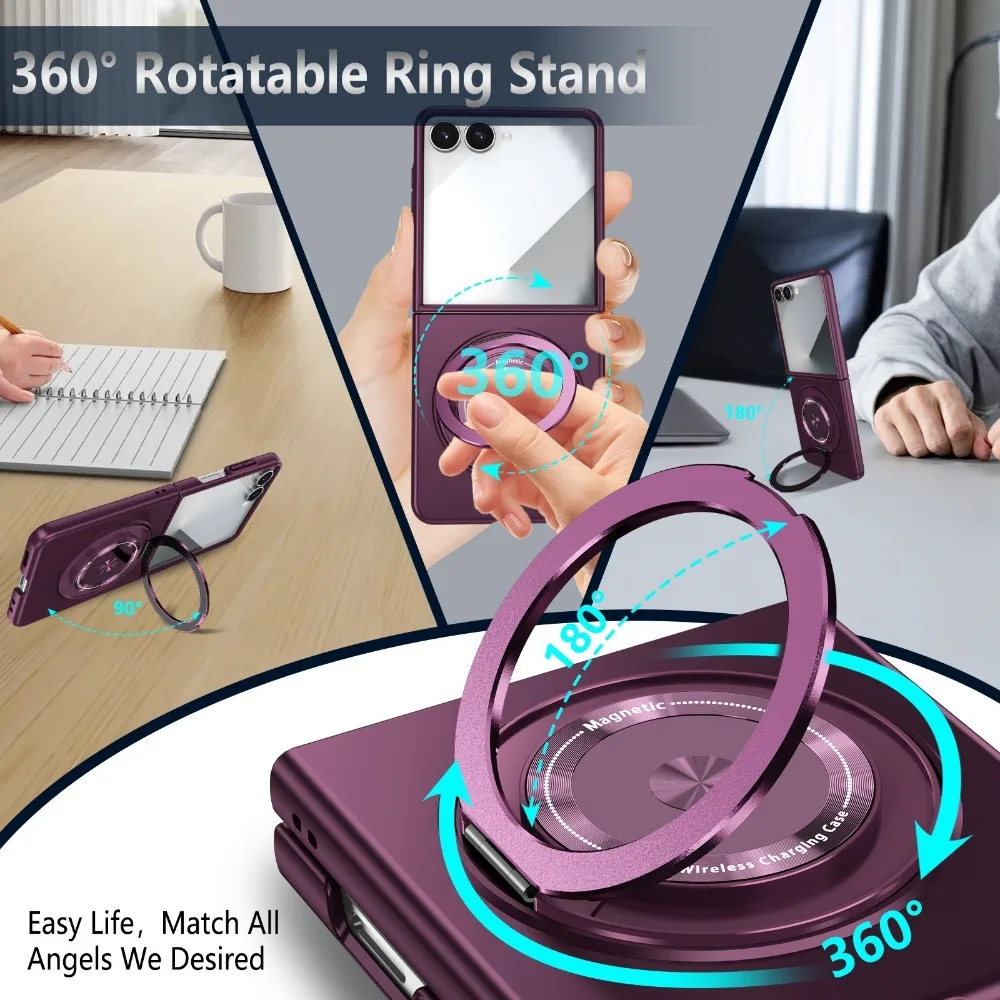 Magnetic Wireless Charging Ultra-Slim Hard Phone Case with Rotatable Holder and Anti-Shock Protection