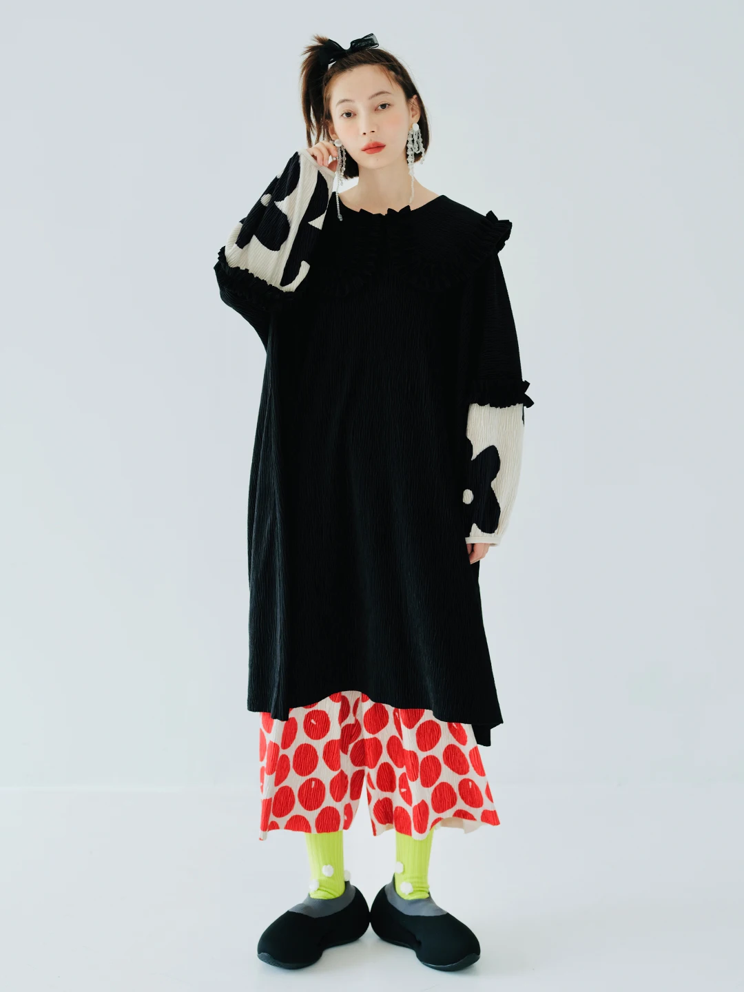 IMAKOKONI original design doll neck dress female stitching autumn and winter new long-sleeved skirt 223830