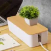 Cable Management Box, Cord Box Hider,Extension Socket Cord Organizer Box with Bamboo Wood Cover for Router Desk Power Strip 4