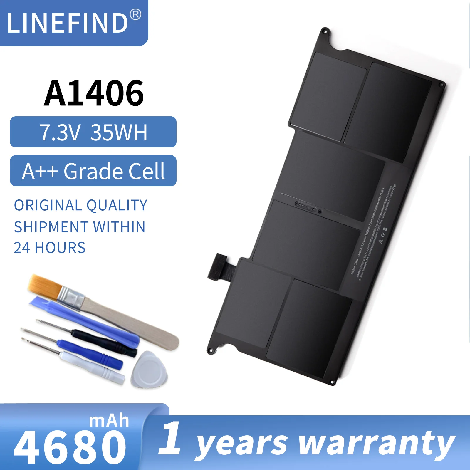 Laptop Battery LINEFIND A1406 For APPLE MacBook Air 11" A1370 Mid 2011 A1465 2012 Version 020-7377-A 7.3V 35WH/4680mAh