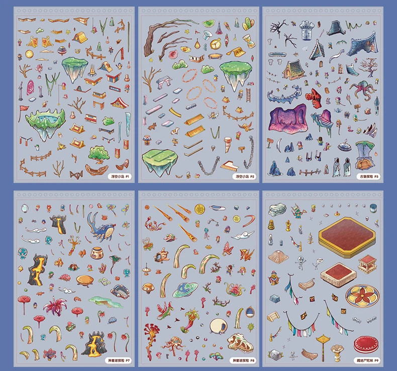 Plus Size 8in1 Kawaii 3D Cartoon Exotic Town Miniature Scene Stickers Book DIY Handmade Stacking Scrapbook Stickers