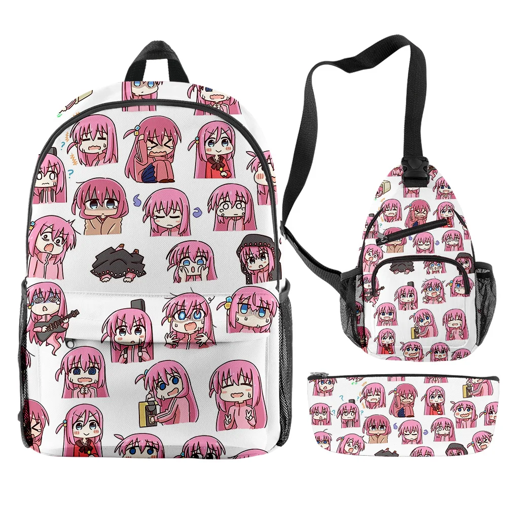 Classic Fashion Bocchi the Rock Anime 3D Print 3pcs/Set pupil School Bags Trendy Travel Laptop Backpack Chest Bag Pencil Case