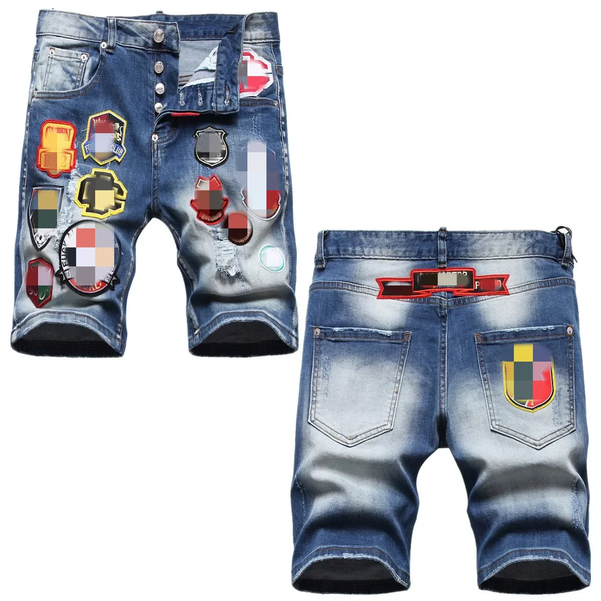 New summer ripped and painted denim shorts men thin wear fashionable five quarter pants fashion hot picture