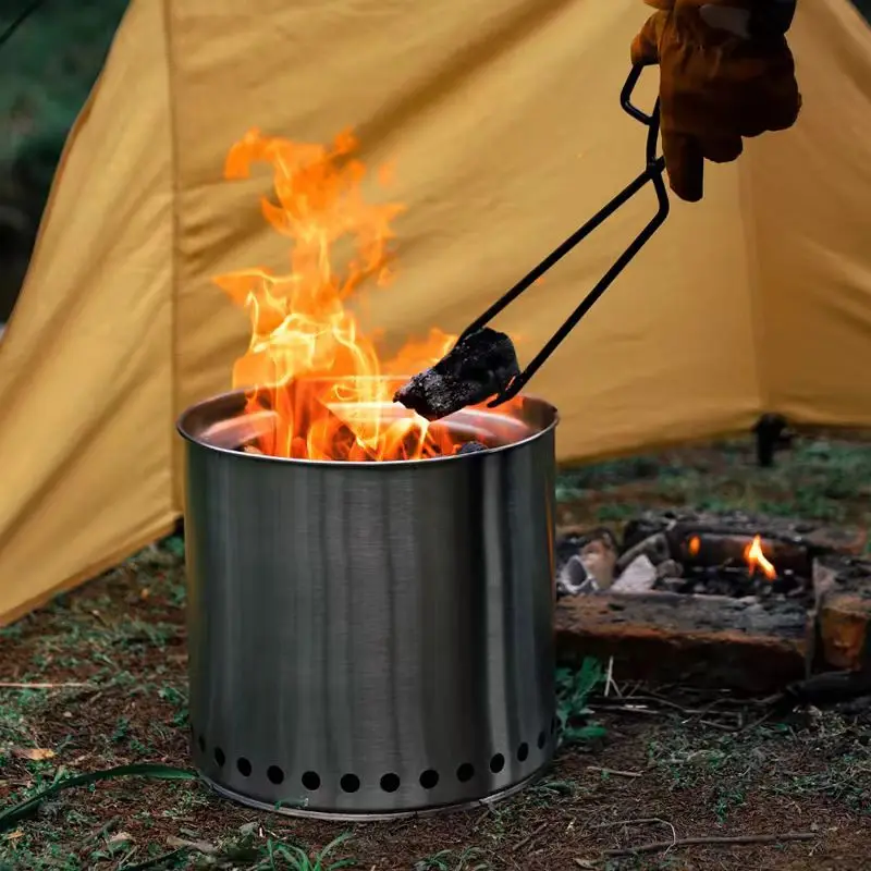 

Outdoor thickened stainless steel circular firewood stove, camping and picnic stove, barbecue charcoal stove, stove BBQ tool