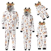 Combhasaki Family Matching Christmas Pajamas Loungewear Long Sleeve 3D Elk Antler All-over Print Hooded Romper Zip Up Jumpsuits 1