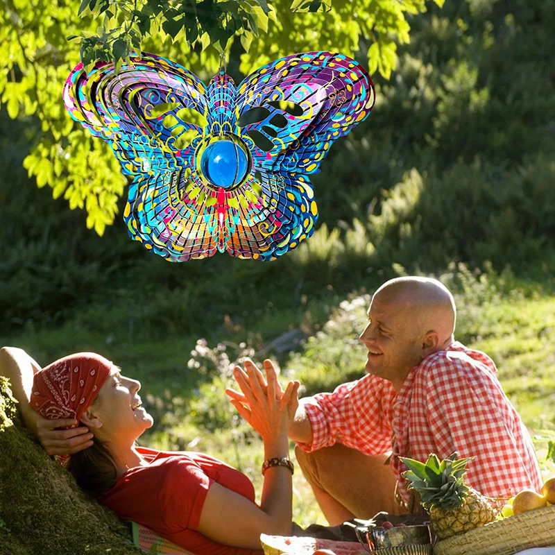 PSATHENATI Mandala Wind Spinner w/Crystal Ball-Butterfly 3DStainless Steel Hanging Gift Christmas Decoration Garden Yard 12in