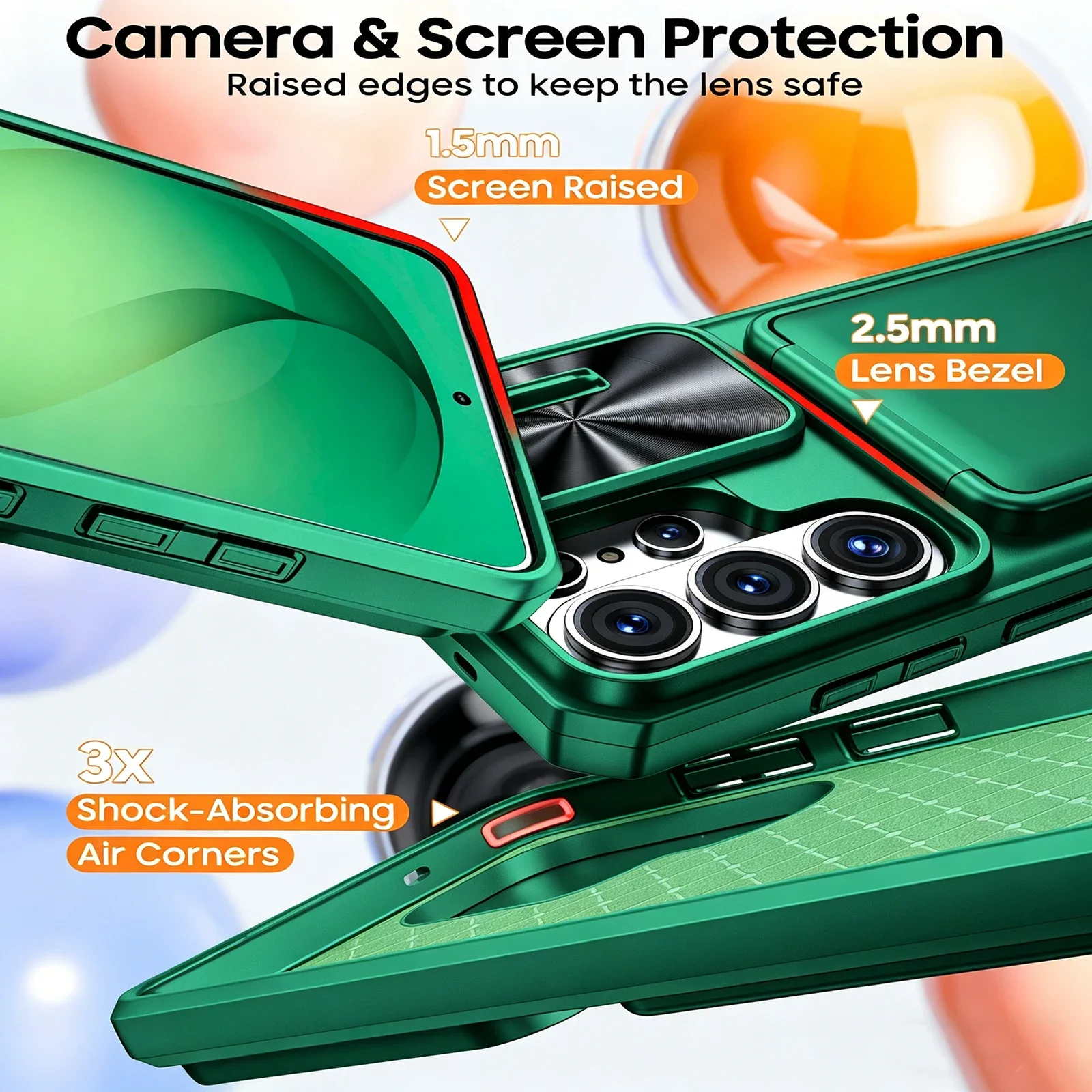 Green RFID Blocking Shockproof Phone Case with Camera Protection