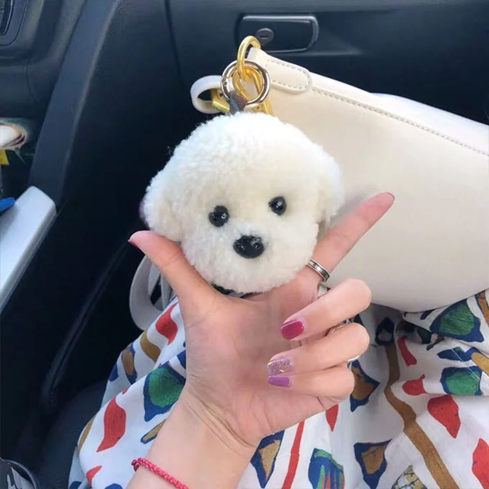 White Dog Bag Charm Keychain Purse charm Plush Pom Pom Fluffy New