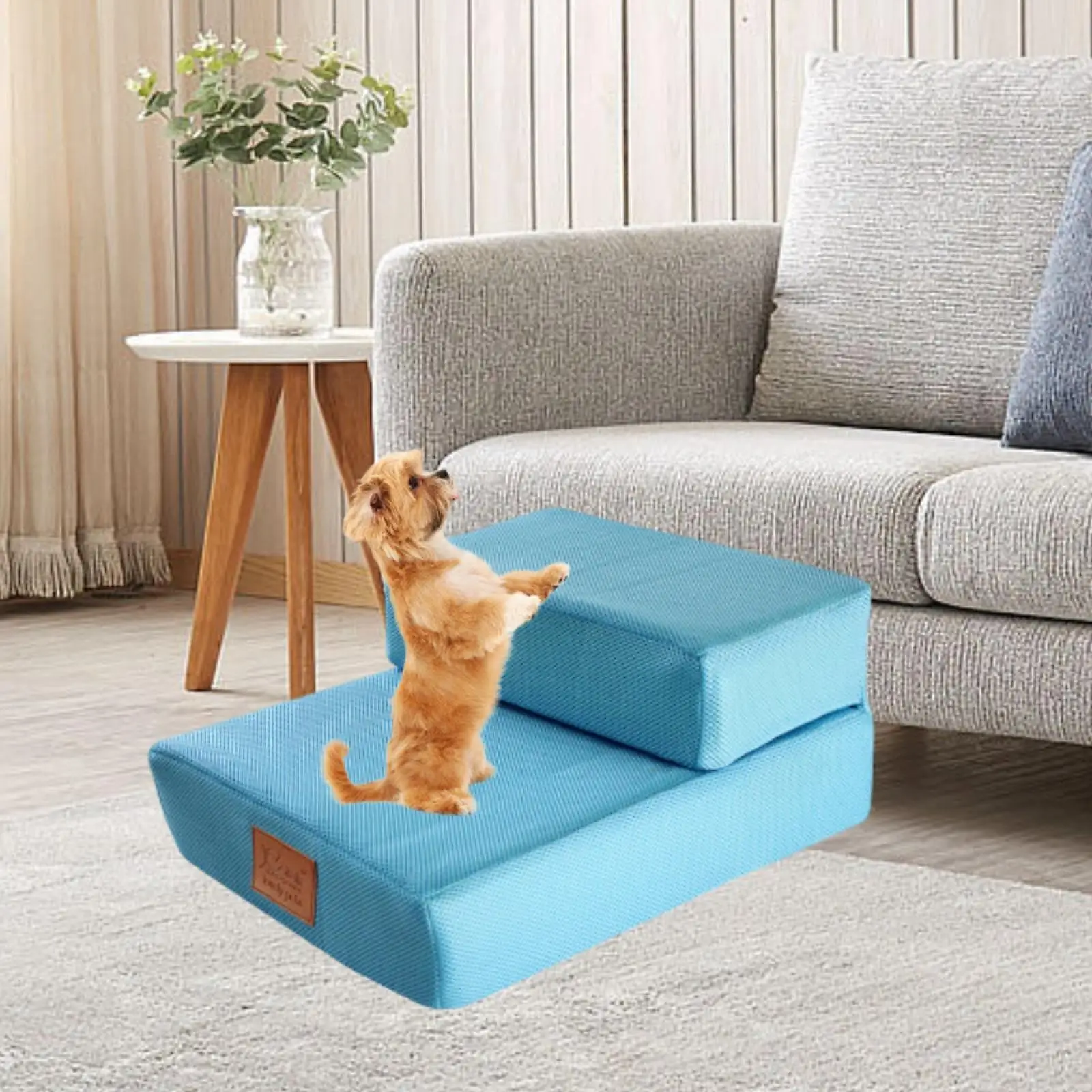 2 Steps Dog Stairs Ramp for Beds Couches Anti Slip Removeable Cover Comfortable