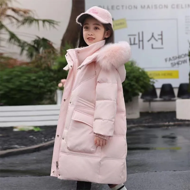 

4-12 Year Kids Parka Snowsuit Winter Warm Down Jacket For Girls Coat Fashion Long Hooded Children Outerwear Toddler Girl Clothes