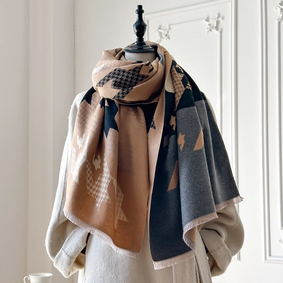 Winter Cashmere Scarf Women Houndstooth Design Elegant Warm Pashmina Blanket Poncho Scarves Female Print Shawl Foulard Bufanda