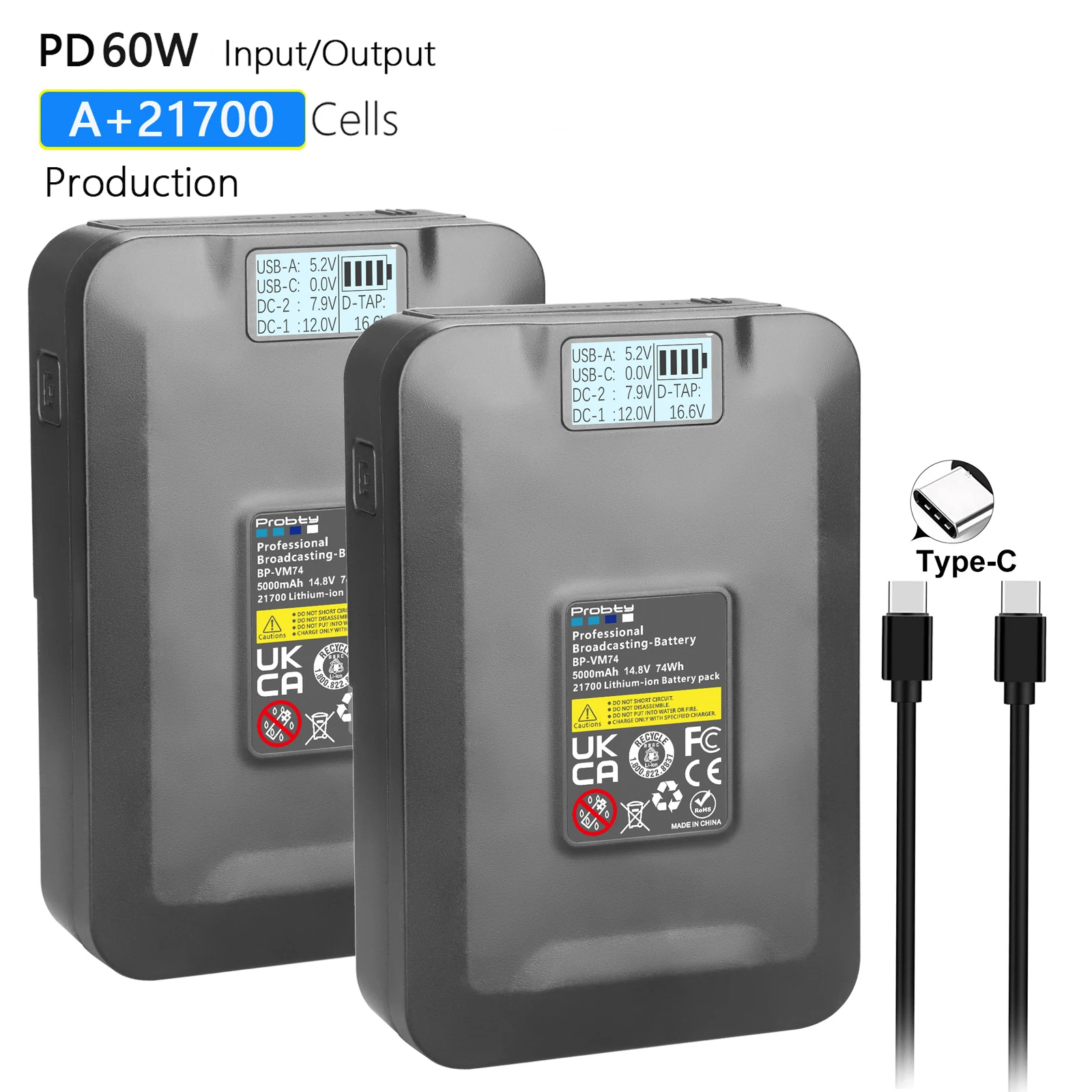 

BP-VM74 V Mount Battery V-Lock Lithium Battery Power Bank for Cameras Smartphones Laptops Video Lights
