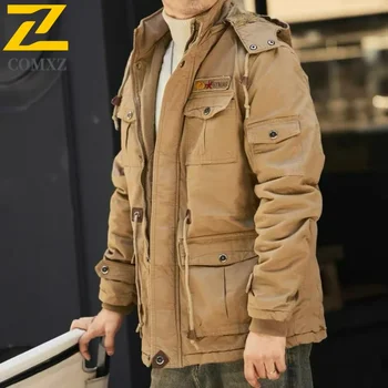 2025 Nuovo Autunno Inverno Giacca da uomo in pile spesso di alta qualità staccabile con cappuccio Parka Cappotto da lavoro all'aperto Caccia Cappotto a prova di freddo 1