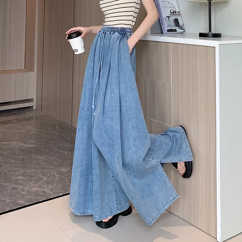 2024 Autumn New Loose-Fit Plus Size Women's Jeans Slimming Wide-Leg Ground-Length Simple Style Casual Ladies Pants 2