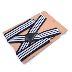 Men's Heavy - Duty Elastic Suspenders with Adjustable X - Back and Strong Clips (Navy Blue  White)