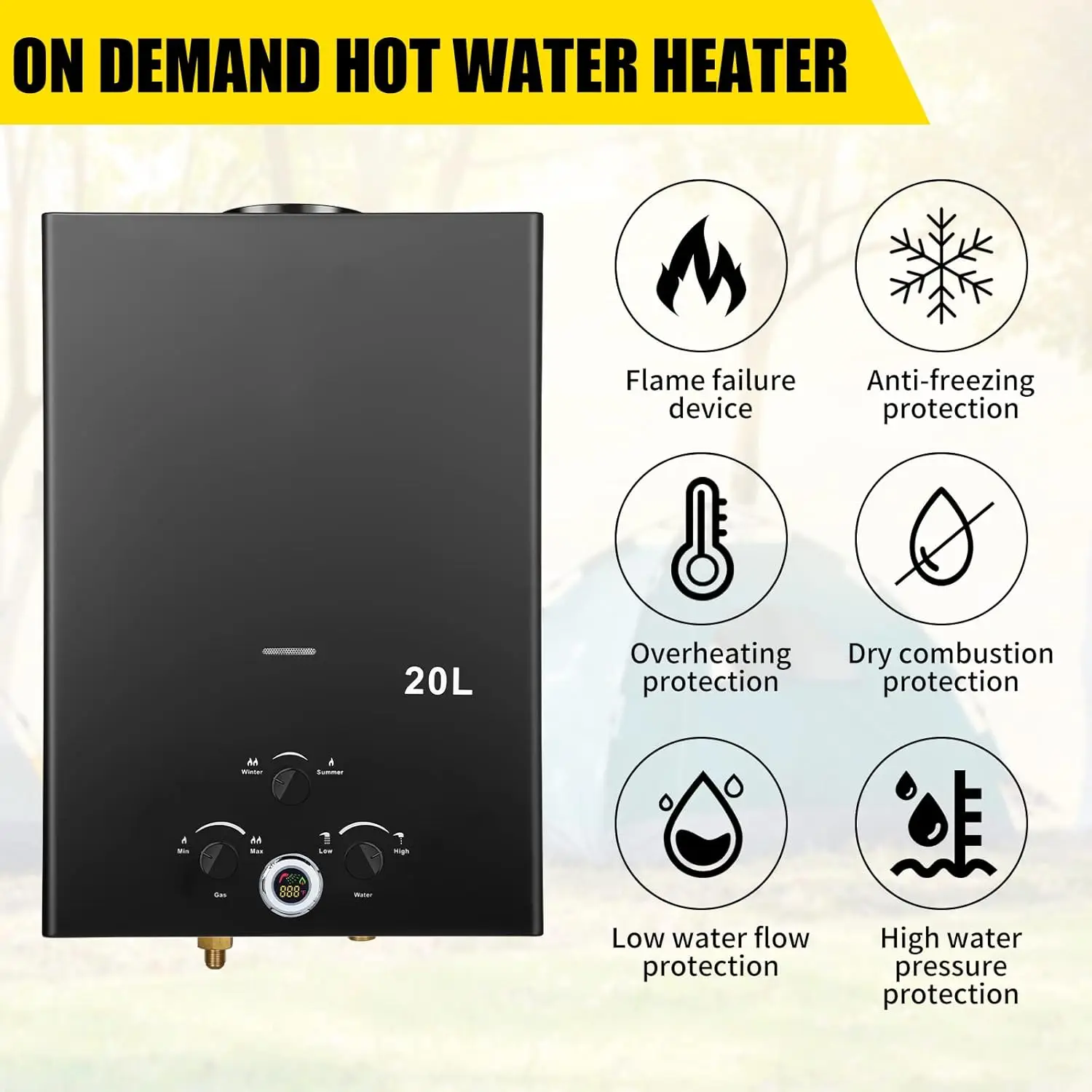 Tankless Water Heater 5.26GPM 20L Outdoor Portable GasHot Water Heater Instant Propane with Digital Display