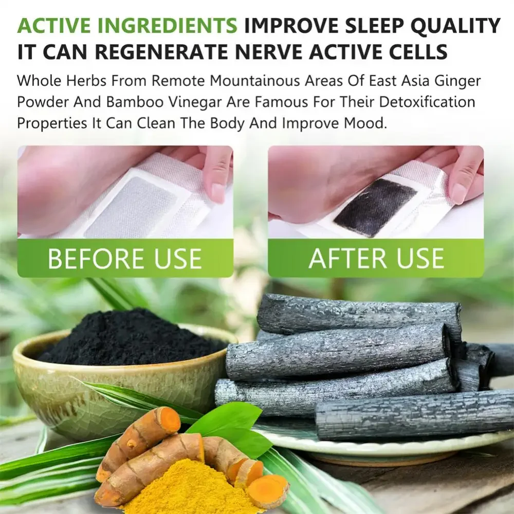 Detox Foot Patch Wormwood Bamboo Charcoal Rosemary Foot Patches Dehumidifying Body Toxins Deep Cleaning Stress Relief Care