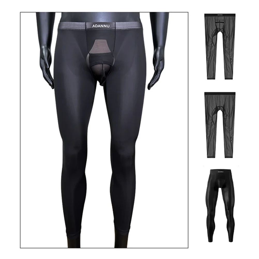 Mens Transparent Elastic Leggings Sexy Low Rise Long Erotic Hombre Pants Solid Boxer Seamless Briefs men underwear,men leggings