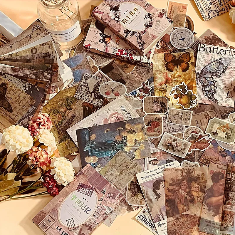 Retro Scrapbook Journaling Supplies Paper & Stickers 200 PcsPlant Flower  Mushroom Scrapbooking Material Pack for Junk