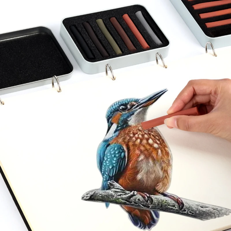 6pcs Sketching Dry Powder Water-soluble Charcoal Sticks Dual Use of Dry and Wet Artist Painting Art Charcoal Pencils