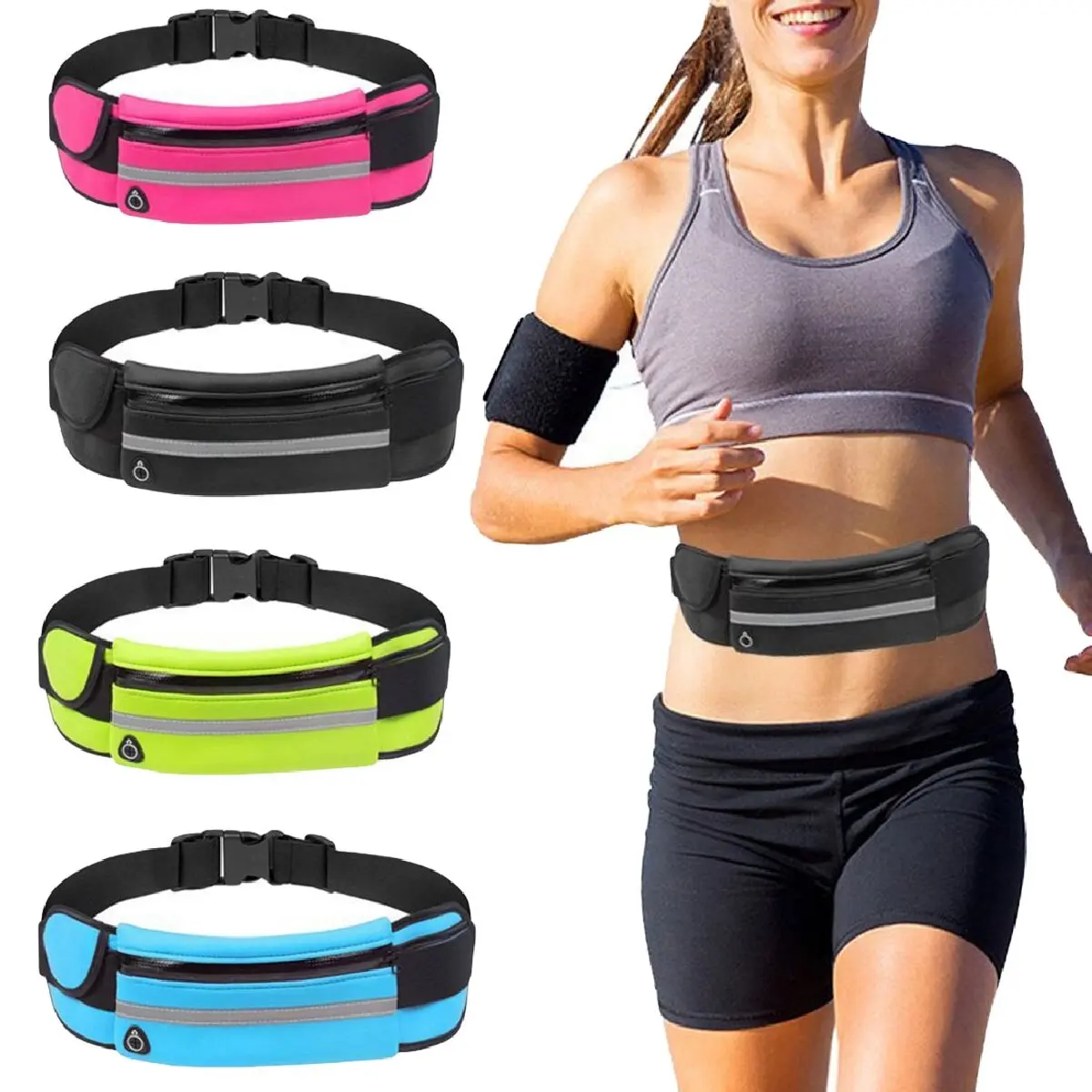 Running Waist Bag Slim Running Sports Belt Fanny Pack Waterproof Waist Pack Pockets for Hiking Cycling Outdoor Stretch Sports Running Belt Unisex
