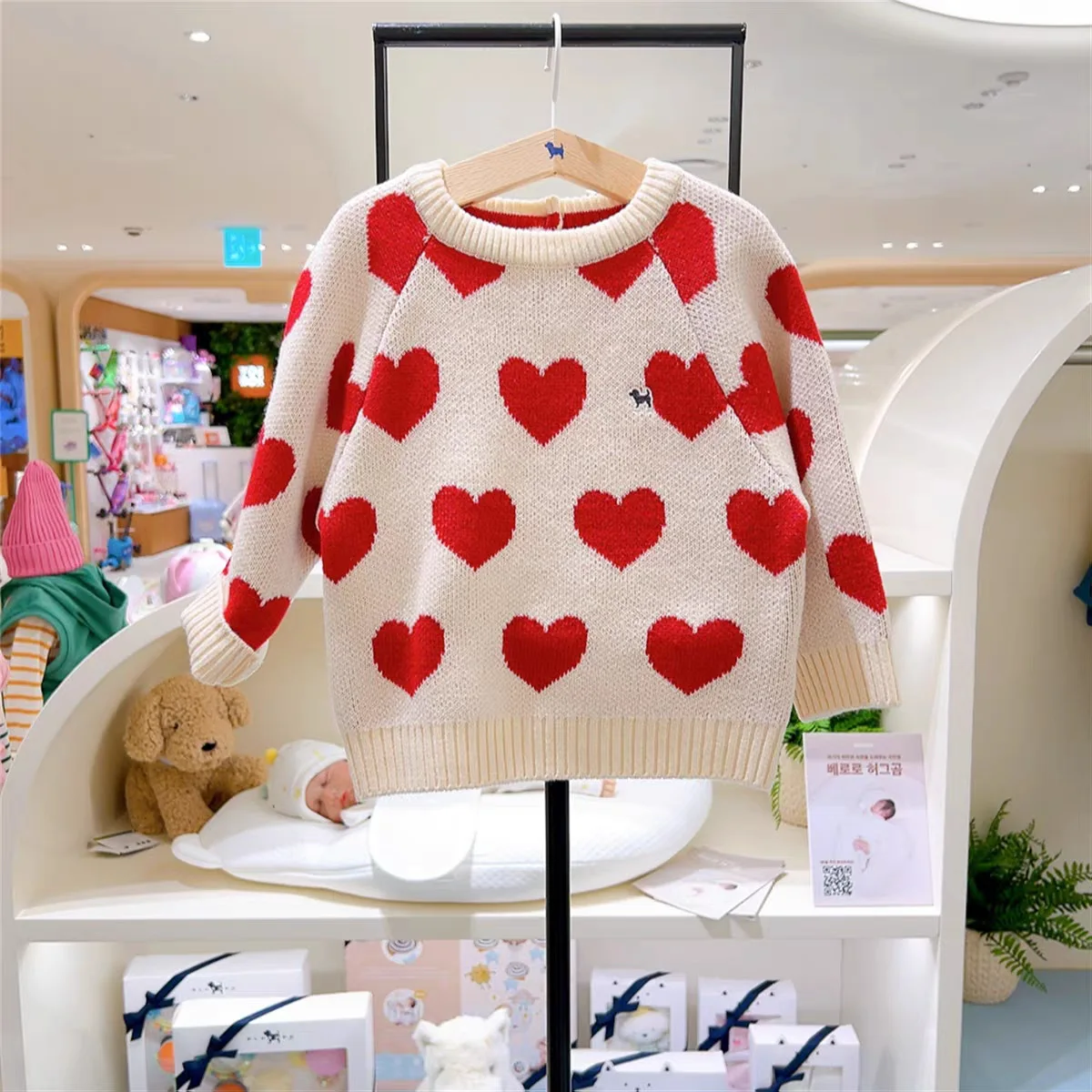 어린이 스웨터 2026 봄 신상품 올오버 프린트 패션 니트 스웨터 남아 여아용 면 따뜻한  풀오버