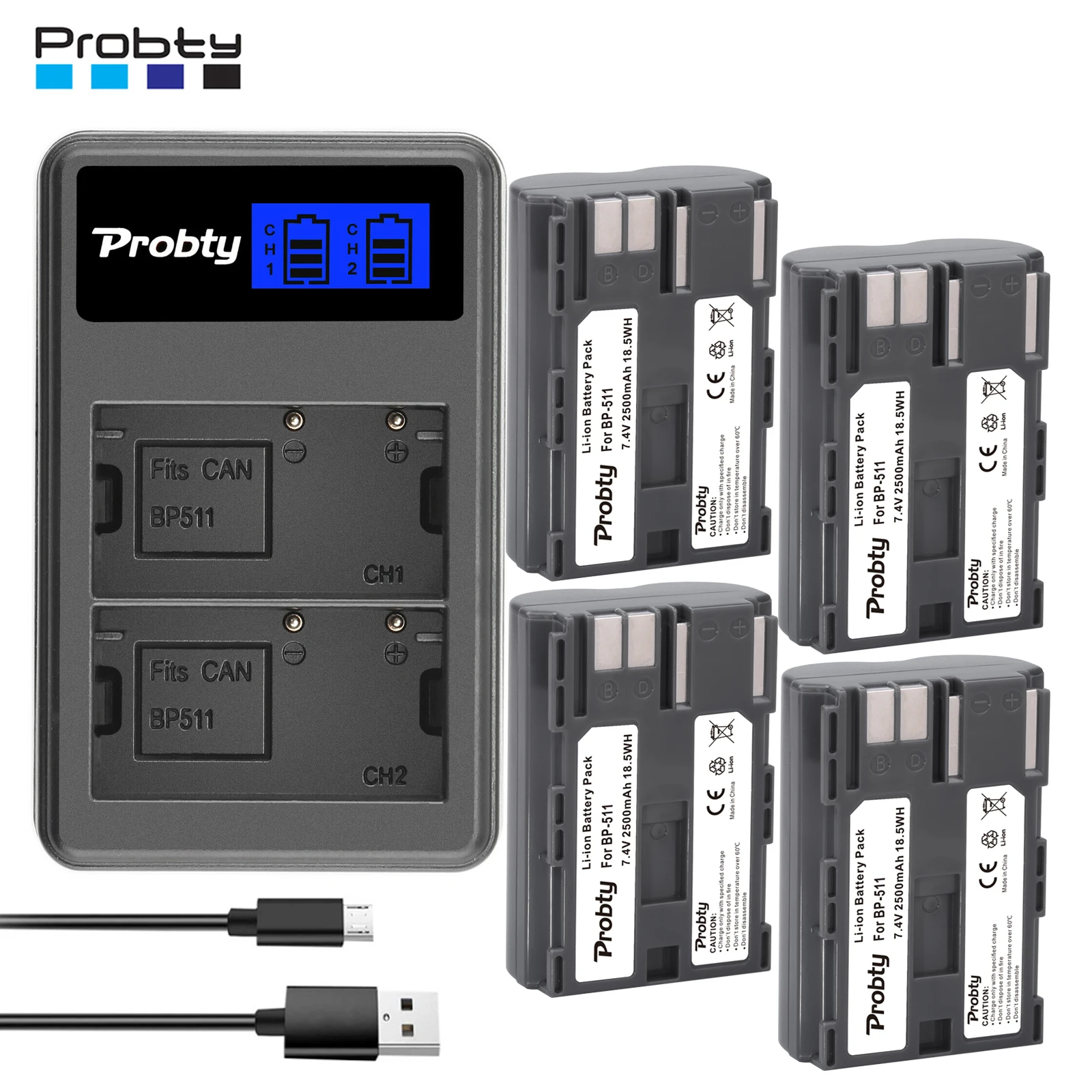 2500Mah Bp-511 Bp 511 Bp511 Bp511A Batteria + Lcd Usb Doppio Caricatore Per Canon Eos 40D 300D 5D 20D 30D 50D