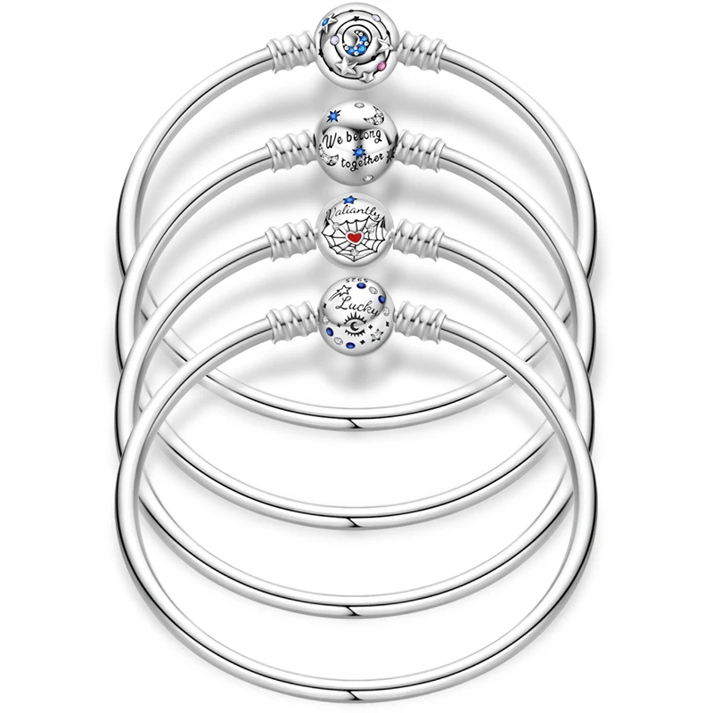Bracelets 17-20CM Silver 925 Star Moon Starry Trajectory Heart-Shaped Zircon Bracelets Fit DIY Charms Birthday Jewelry