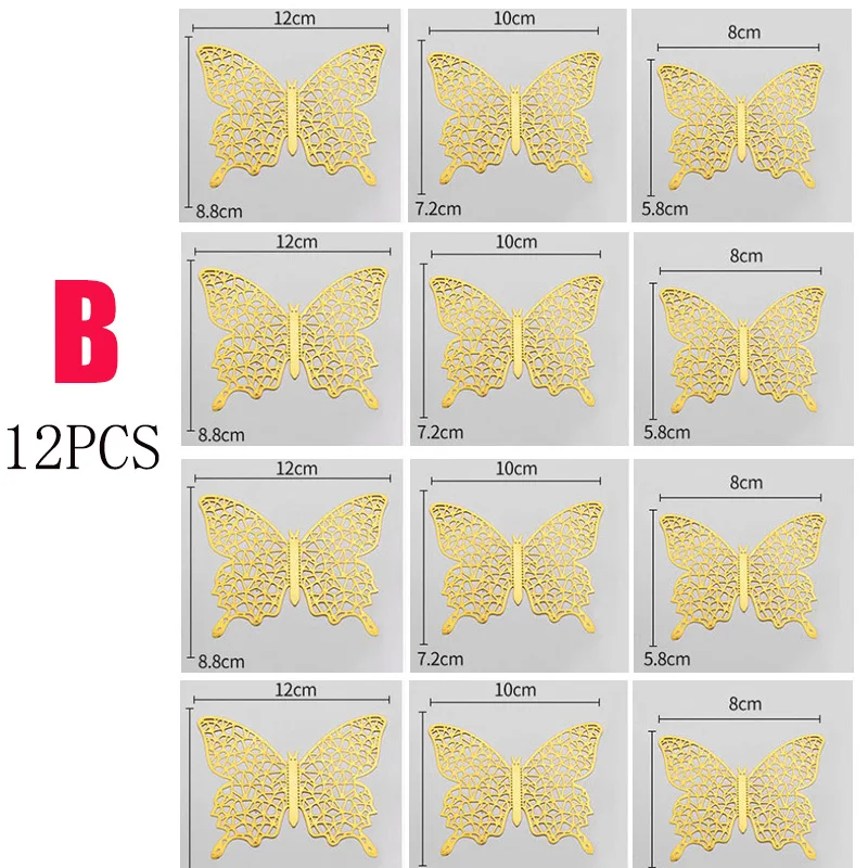 Set of 12 Stylish 3D Hollow Butterfly Wall Stickers
