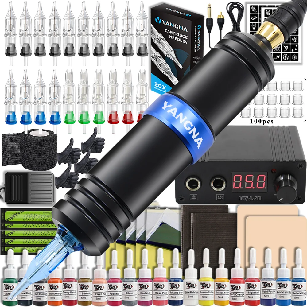 Complete Tattoo Machine Kits Tattoo Pen Set with Power Supply Rotary Pen with Cartridge Needles Inks for Tattoo Beginners new multi color wifi coffee latte diy printer milkshake beer printing machine edible inks printer for drinks