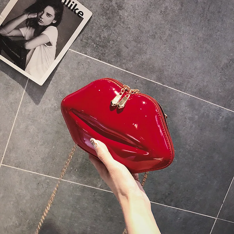 

Lips Shape PVC Handbags Women Zipper Shoulder Bag Crossbody Messenger Phone Bag Evening Party Clutches Bolsas Fesmallna Saco