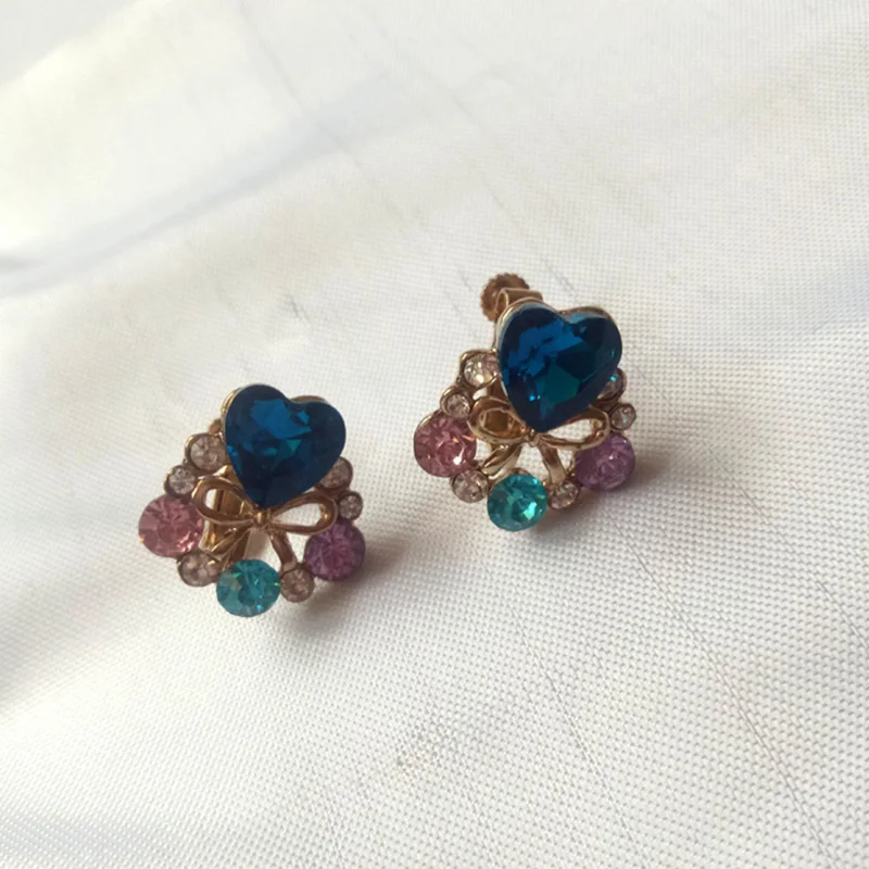 Grace Jun Rhinestone Crytsal Heart Bowknot Clip on Earrings Without Piercing for Women Party Wedding Cute Ear Clip ear clip earrings clip earrings ear clip ear accessories