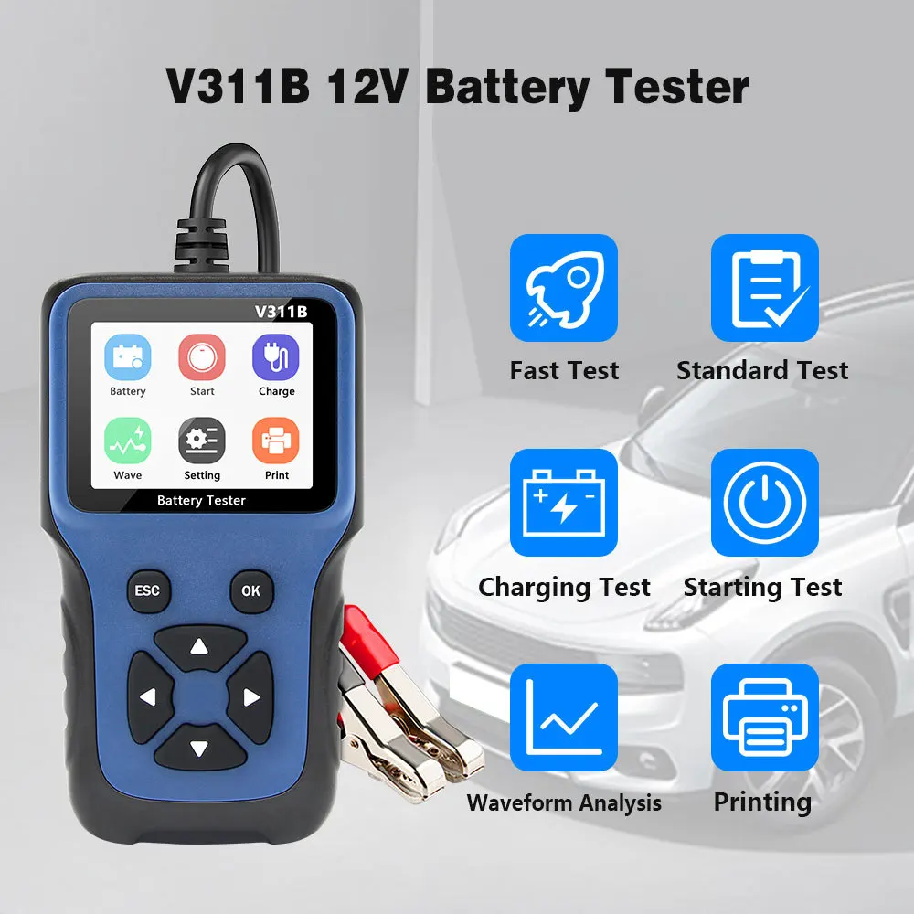 자동차 배터리 테스터, 자동차 배터리 감지기 진단 도구, V311B, 12V, OBD2, 자동차 배터리 분석기, 배터리 품질 측정 용량